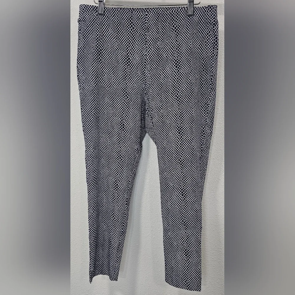 Michael Kors Dress Pants Womens Large Blue White Snake Mid Rise Pull On Straight